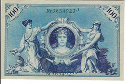 GERMANIA IMPERO 100 MARCHI 1908 - WYSIWYG  - N° SERIALE 3634923J - CARTAMONETA - PAPER MONEY - 100 Mark