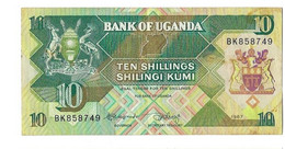 UGANDA - 10 SHILINGI KUMI - - WYSIWYG - N° SERIALE BK 858749 - CARTAMONETA - PAPER MONEY - Uganda