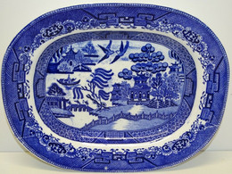 ANCIEN GRAND PLAT CERAMIQUE ANGLAISE ANCIENNE Décor JAPONISANT Couleur Bleue - Non Classés