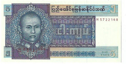 MYANMAR BIRMANIA - 5 KYATS - WYSIWYG  - FIOR DI STAMPA - N° SERIALE H5722168 - CARTAMONETA - PAPER MONEY - Sonstige – Asien