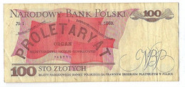 POLONIA - POLSKI - 100 STO ZLOTYCH - 1986 - WYSIWYG   PROLETARYAT - N° SERIALE MW3719416 - CARTAMONETA - PAPER MONEY - Poland