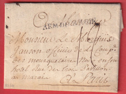 MARQUE ARMEE DU RHIN 1758 QUARTIER GENERAL RECKLINGHAUSEN POUR UN OFFICIER MOUSQUETAIRE A PARIS - Legerstempels (voor 1900)