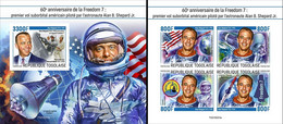 Togo 2021, Space, Fredom 7, Astronauts, 4val In BF +BF IMPERFORATED - Timbres