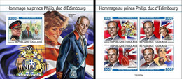 Togo 2021, Prince Philip, Diana, Flag, 4val In BF +BF IMPERFORATED - Timbres