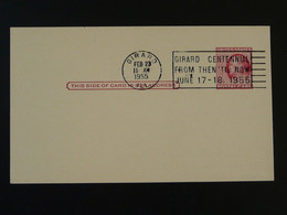 Girard Centennial 1955 Flamme Sur Entier Postal Postmark On Stationery Card Girard USA Ref 773 - 1941-60