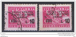 LITORALE  SLOVENO:  1947  OCCUPAZ.  JUGOSLAVA  -  £.10/9 D. ROSA  US. -  RIPETUTO  2  VOLTE  -  SASS. 73 - Occup. Iugoslava: Litorale Sloveno