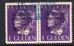 Netherlands Indies Japanese Occupation 1943 Sumatra 1g Wilhelmina Definitive Overprint Pair, Used, SG JO 62B (A) - India Holandeses