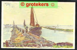 BUNSCHOTEN-SPAKENBURG Binnentrekken Van Een Schip In De Haven. Olieverfschildering Jaap V(eenendaal) 1945 - Bunschoten