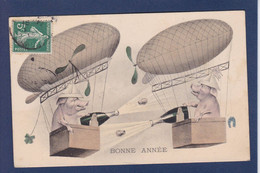 CPA Cochon Pig Circulé Position Humaine Humanisé Zeppelin Aviation Viennoise HHIW 453 - Schweine