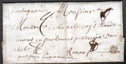 1695, Orleans, LOIRET XVIIè - PORT PAYE (manu) Jusqu'à Nantes Puis Port Dû Jusqu'à Rennes, Paraphes De Verification - ....-1700: Précurseurs