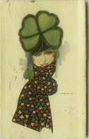 NANNI SIGNED 1910s POSTCARD - WOMAN &   SCARF & BIG FOUR-LEAF CLOVER - EDIT ALBONETTI (BG1542) - Nanni