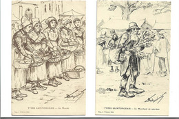 17 - TYPES SAINTONGEAIS - 2 CP - Illustrateur  Le Marchand De Sain-bois , Au Marché Bon état - Unclassified