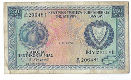 CIPRO - CYPRUS 250 MILS 1976 - WYSIWYG  - N° SERIALE  206481 - CARTAMONETA - PAPER MONEY - Chipre