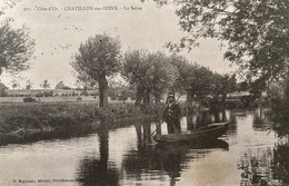 Châtillon Sur Seine - Vue Sur La Seine - Homme Du Pays Dans Sa Barque - Chatillon Sur Seine