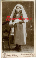 Oude Foto Old Photo CDV Carte De Visite Fotografie R. Mertens Beveren Waes Portrait Holy Communion Communie Fille Girl - Ohne Zuordnung