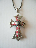 CROIX ( ROUGE ET GRISE ) Pendentif Métal - Pendentifs