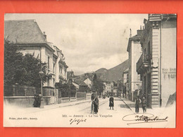 DHA-24  Annecy La Rue VAugelas TRES ANIME. Circulé Vers Genève 1902, Timbre-taxe  Dos Simple - Annecy