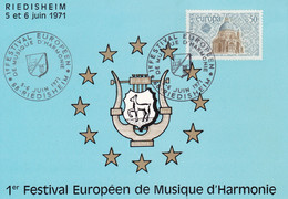 SOUVENIR PHILATELIQUE / 1° FESTIVAL EUROPEEN DE MUSIQUE D'HARMONIE /RIEDISHEIM 68 / 5- 6 JUIN 1971 / TP N° 1676 EUROPA - Cartas & Documentos