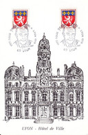 SOUVENIR PHILATELIQUE/ LYON 69 / LOUIS PRADEL MAIRE DE LYON / HÔTEL DE VILLE / TP N° 1181 + N° 2239 / 14.04.1987 - Covers & Documents