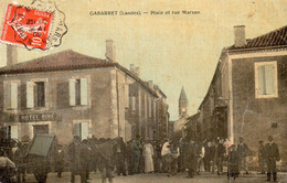 40 GABARRET HOTEL BIBE PLACE ET RUE MARSAN BELLE ANIMATION ATTELAGE BOEUFS  CARTE COULEUR TOILEE - Gabarret