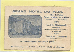 Carte De Visite Cdv St André Les Alpes Basses Alpes 04 - Grand Hotel Du Parc - Cartes De Visite