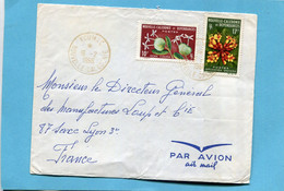 Marcophilie-Nouvelle Calédonie >Lettre-cad 1968 KOUMAC-2-stampsThematic*N°320+321 Ixora+deplanchéa - Storia Postale