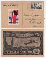 France // 1945-1949 // Carte De La Foire De Marseille 1948, Palais De La Philatélie Et Vignette - Storia Postale