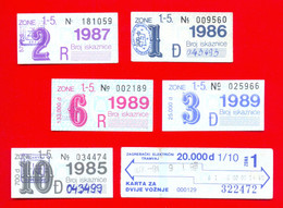 X2-Lot 6 Pieces Vintage City Transportation Z.E.T.- Zagreb Electric Tram,Tramway,Tram Car Ticket, Croatia ,Ex Yugoslavia - Europa