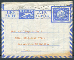 South Africa 6d Air Letter Lugbrief Stationery Durban - Los Angeles USA - Aéreo