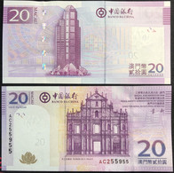 MACAU, BANK OF CHINA  2008 20 PATACAS NICE SERIAL AC255955 - UNC - Macau