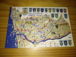 Postcard, "Mapa Do Distrito Do Porto, Felgueiras, Vila Do Conde, Povoa Varzim, Lousada, Amarante, Vila Nova De Gaia..." - Porto