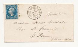 20 Cts Bleu N°14 ND Sur Lettre St Argentié Du Plessis (34) Du 9/10/1860 PC Bureau Supplémentaire Indice 13 (sans Texte) - 1849-1876: Periodo Classico