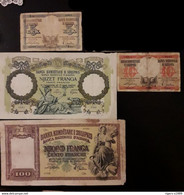 Albania Italian Occupation Banknotes 1939-1940  Set 5 Lek ,10 Lek, 20,100 Franga (4 Pieces In A Lot) - Albania