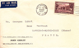 LETTRE / 08.08.1951 / MELBOURNE   / TIMBRé N° 180 YVERT ET TELLIER / LE PARLEMENT A CANBERRA - Marcofilia