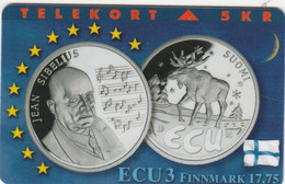 Denmark, TP 098B, ECU-Finland, Mint, Only 1500 Issued, Coins, Sibelius, Reindeer, 2 Scans. - Danemark