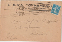 4372 Enveloppe 1925 L'Union Commerciale Flamme Krag Mercier Amboise - 1921-1960: Periodo Moderno