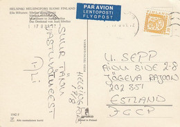 GOOD FINLAND Postcard - Sibelius Monument To ESTONIA 1981 - Good Stamped: Coat Of Arm - Covers & Documents