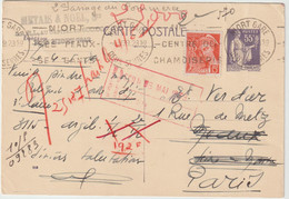 4390 Carte Lettre Postale Mercure Iris 1939 Cachet NIORT GARE METAIS ET NOEL NPAI Verdier Paris Meaux Entier Postal - 1921-1960: Periodo Moderno
