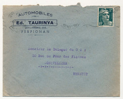 FRANCE - Env. En-tête "AUTOMOBILES ED. TAURINYA - Perpignan Affr 2F Gandon 1945 - Auto's