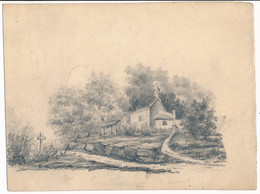 Dessin Original XIXe Ermitage Du Château De Maurepart Près Doué La Fontaine Tigné Maine Et Loire - Drawings