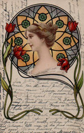 Illustrée Art Nouveau : Femme Au Vitrail . Tulipes Art Nouveau - Vrouwen