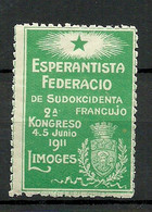 FRANCE 1911 Esperanto Congress Limoges Vignette * - Esperánto