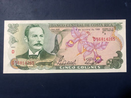 UNC Costa Rica Banknote 5 Colones P236d ( 10/04/1989) - Costa Rica