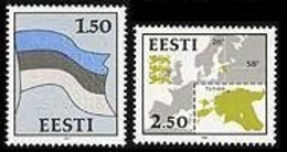 Estonia 1991 Definitive Isuue First Set After The Restoration Of Independence Flag And Map Set Of 2 Stamps Mint - Timbres