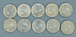 °°° Usa N.427 - Lotto Di 10 Five Cents Varie Date Circolate °°° - Lotti