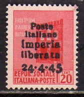 ITALY ITALIA 1945 NON EMESSO NOT ISSUE CLN IMPERIA LIBERATA MONUMENTS DESTROYED MONUMENTI DISTRUTTI CENT. 20c MNH - Nationales Befreiungskomitee