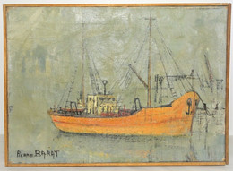 PIERRE BARAT PEINTURE TABLEAU HUILE SUR TOILE HST Marqué Au Dos BATEAU PALICE Collection Déco Vitrine - Olii