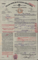 The Osaka Marine And Fire Insurance Company Japan Contrat Bateau Angers Bordeaux Via Suez Timbre Fiscal Japon - Cartas & Documentos