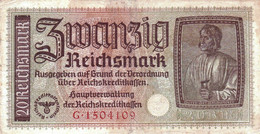 GERMANY 20 Reichs Mark ND (1940-45)  F R-139 "free Shipping Via Registered Air Mail) - 5 Reichsmark