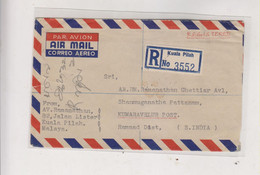 MALAYA NEGRI SEMILAN 1960 KUALA PILACH Registered Airmail Cover - Negri Sembilan